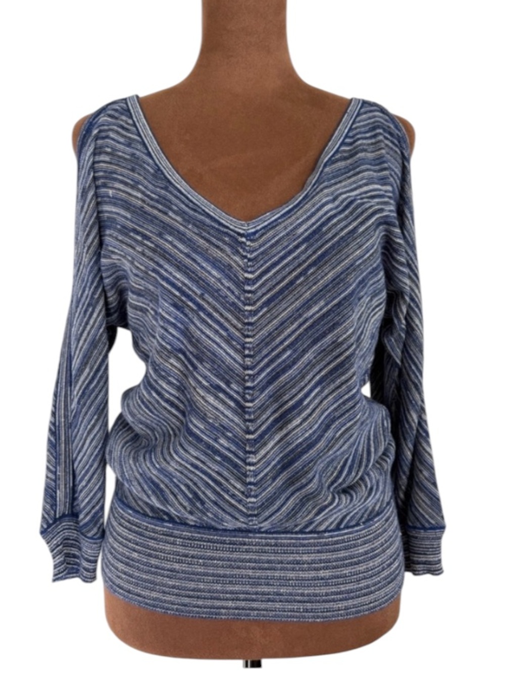 White House Black Market Blue Metallic Cold Shoulder Sweater Top XS